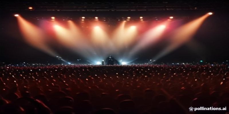 화려한 조명이 비추는 콘서트 무대와 환호하는 관객
