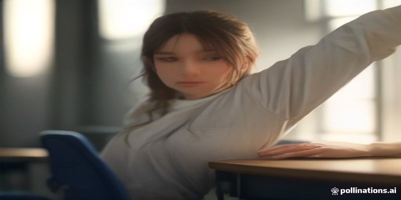 책상 앞에서 손목을 가볍게 스트레칭하는 모습